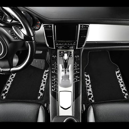 CAR PASS Bling Cow Car Mats Rhinestones Diamond Waterproof Floor Mat Crystal Sparkly Shining Glitter Carpet Anti-Slip PVC Heel Pad, Universal Fit Automotive SUV,Sedan,4pcs Girly Women, Cow Diamond