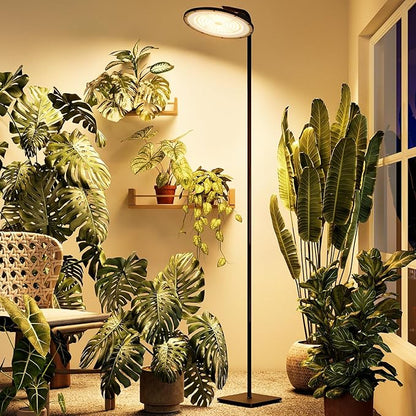 Bamworld Hanging Grow Light for Indoor Plants Full Spectrum 10 Dimmable Levels LED Grow Light Long Cord Timer Garden Greenhouse Flowers Large Tall Plant Black with Upright Stand