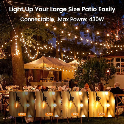 OHLUX Outdoor String Lights, 27FT LED Patio Lights with 13 Dimmable Plastic G40 Globe Bulbs(1 Spare), 2200K Waterproof Connectable Hanging Lights for Backyard Porch Cafe Party Decor E12 Socket Base