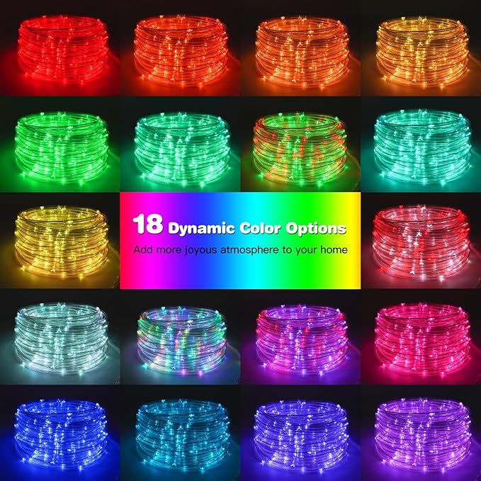 16FT 50 LED Solar Rope Lights, 18 Colors with Timer, 5 Modes, Waterproof Plug-in Remote Control Camping String Lights for Outside, Camping, Classroom, Party, Festival Decoration Solar Lights Outdoor