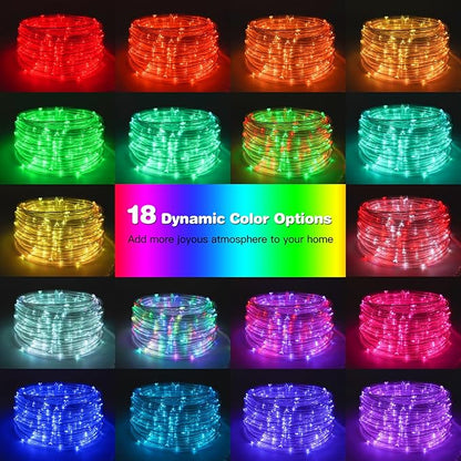 33FT 100 LED Solar Rope Lights, 18 Colors with Timer, 5 Modes, Waterproof Plug-in Remote Control Camping String Lights for Outside, Camping, Classroom, Party, Festival Decoration Solar Lights Outdoor