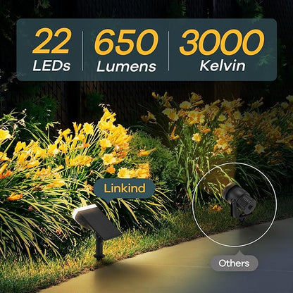 Linkind Solar Lights Outdoor Waterproof IP65, StarRay Dusk-to-Dawn Outdoor Solar Lights, 3 Lighting Modes Solar Spot Lights Outdoor for Garden, Yard, Landscape (Warm White, 4 Pack)
