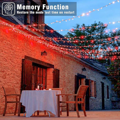 66FT 200 LED Outdoor String Lights, Connectable Christmas Lights Indoor Waterproof with 8 Modes, Plug in Twinkle Fairy Lights Clear Wire for Outside Bedroom Home Garden Wedding Patio Decorations, Red