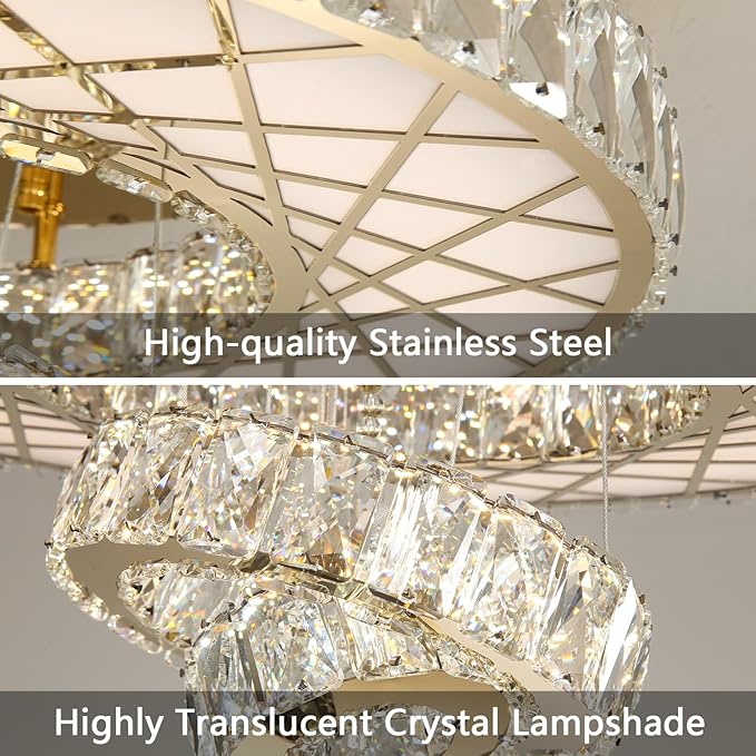 HAIXIANG LED Chandelier Modern Ceiling Dimmable Light Fixture Crystal Chandelier for Bedroom Dining Room Gold