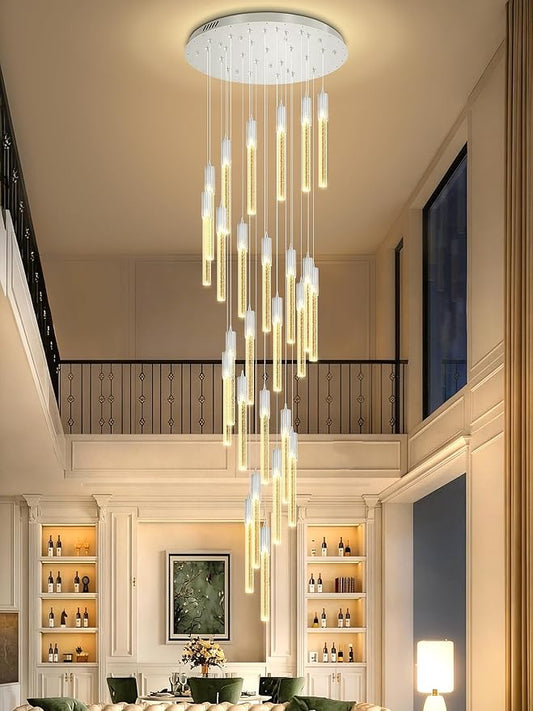Flashing God High Ceiling Chandeliers Long Spiral Chandeliers for Entryway H144inch Modern Crystal Chandelier for Staircase Foyer Living Room Sloped Ceilings Light Fixture