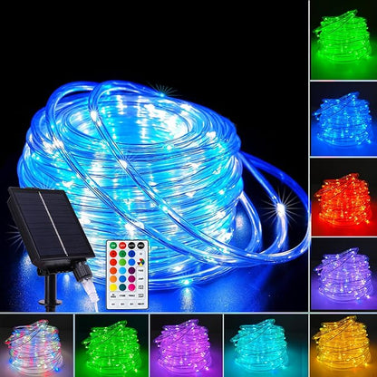 Vigdur 33FT Solar Rope Lights Outdoor - 100 LEDs 18 Color Changing LED Rope Lights Waterproof with Remote & Timer & 8 Lighting Modes, Outdoor Trampoline Lights for Xmas Garden Fence Tree Party