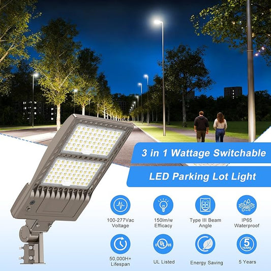 10 Pack 400W LED Parking Lot Lights 60000LM UL Listed Flood Lights with Dusk to Dawn Photocell IP65 Waterproof 5000K Industrial Grade Outdoor Street Pole Light Slip Fitter, 110V 120V