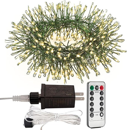 Firecracker Fairy Lights,100FT 1000Leds Waterproof Twinkle Lights Plug in,8 Modes Remote String Light for Indoor Outdoor Christmas Wedding Birthday Patio Garden Decor,Green Wire,Warm White
