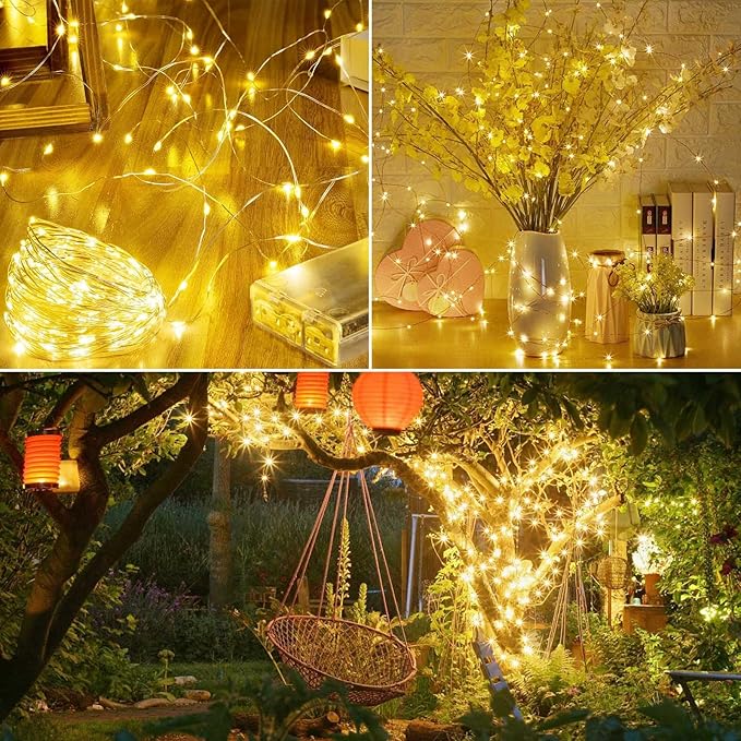 2 Pack Cuttable Fairy Lights Battery Operated, Waterproof 20FT 120LED Twinkle Lights with Timer Indoor Outdoor, Fairy Battery String Light for Bedroom, Classroom, Wedding, Christmas Décor(Warm White)