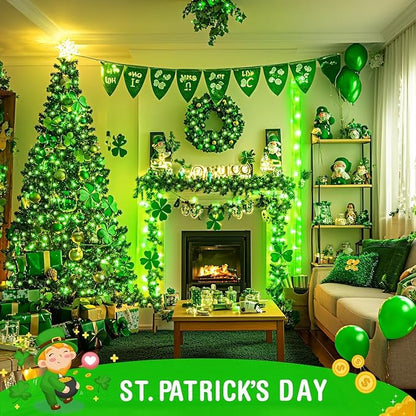 JMEXSUSS Green St Patricks Day Lights Indoor Outdoor Clear Wire, 200 LED Green Christmas String Lights for St Patricks Day Spring Tree Garden Decor, Connectable