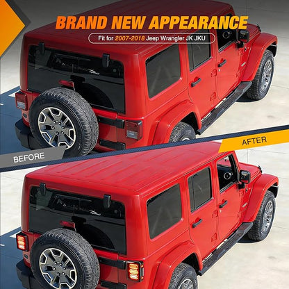 Nilight JK Tail Light LED Red Running Stop Brake Turn Signals Lights White Reverse Back Up DOT APPROVED Smoked Lens Taillight Compatible with 2007-2018 Wrangler JKU