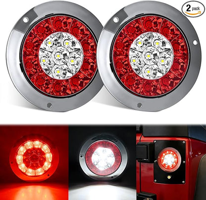 Nilight Trailer Tail Light 2PCS 4Inch Round 16 LED Red White Chrome Frame Marker Clearance Stop Brake Reverse Backup Running Taillight IP67 Waterproof for Trailer Truck Pickup Camper RV