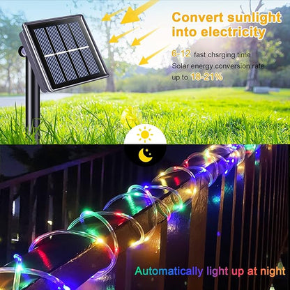 JMEXSUSS Trampoline Accessories 200 LED Trampoline Lights, 66ft IP 65 Waterproof Solar Rope Lights Outdoor, 8 Modes Solar Patio Light for Fence Garden Yard Backyard Tree Slide (Multicolor)