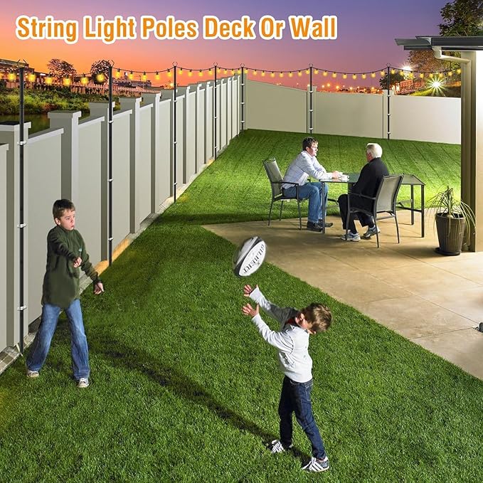 AILBTON 10Ft String Light Poles 10 Pack,Light Poles for Outside Lights,Outdoor with Fence Brackets Hanging Lights,Metal Stand Deck Patio Backyard