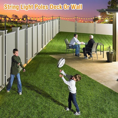 AILBTON 10Ft String Light Poles 10 Pack,Light Poles for Outside Lights,Outdoor with Fence Brackets Hanging Lights,Metal Stand Deck Patio Backyard