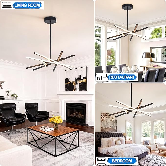 Modern Black Chandeliers Ceiling 36W LED Pendant Light Embedded Mount Chandeliers，LED 6-Lights Linear Pendant Light for Kitchen Island Dining Room Bedroom Living Room Entryway，L23.62"*0.59"/6