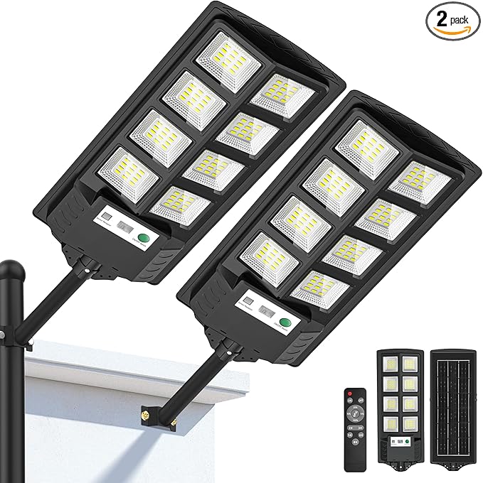 WYWNA Solar Lights Outdoor, 6000K LED Solar Lights Outdoor Waterproof, Solar Flood Lights Outdoor with Motion Sensor and Remote Control, Solar Street Light Dusk to Dawn 2-Pack