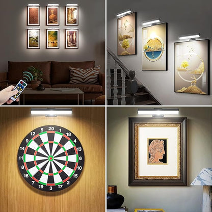 4pcs Battery Operated Picture Light with 3 Lighting Color,Painting Light for Wall with Remote,Led for Art Indoor Brightness Dimmable, Timer-Off Display Accent Light for Frame Gallery