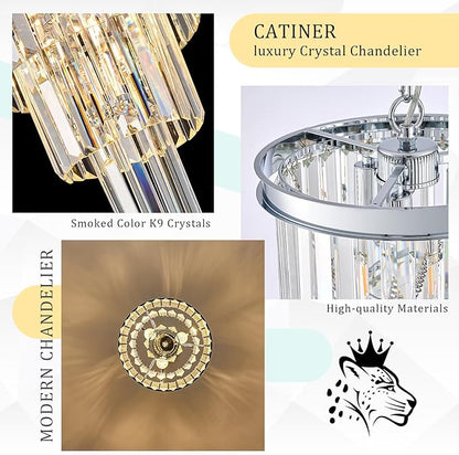3 Pack Chrome Crystal Pendant Light, Modern 3 Tiers K9 Crystal Chandelier Mini Ceiling Pendant Light Fixture for Kitchen Island Dining Room Hallway Bedroom Closet
