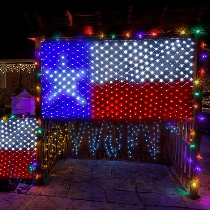 Leisure world 384 LED Texas Flag Net Lights – 6.6ft x 3.3ft, 8 Modes, Waterproof, Super Bright for 250th Anniversary, 4th of July, Christmas Party & Holiday Decorations