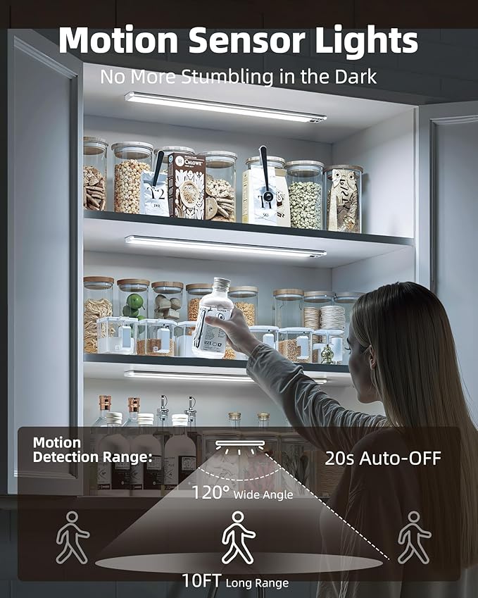 EZVALO 6 Pack Under Cabinet Lights, 14.5'' Magnetic Motion Sensor Light, 4000mAh Rechargeable Closet Light with Remote & Timer, Dimmable 5700K Cool White for Kitchen, Closet, Stairs, Hallway