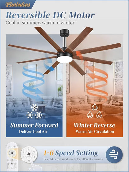 Fanbulous 65 Inch Large Ceiling Fans with Lights, Black Ceiling Fan with Remote Control, Dimmable, 3CCT, Quiet, Modern Ceiling fan For Living Room, Bedroom, Kitchen, Patio, Outdoor