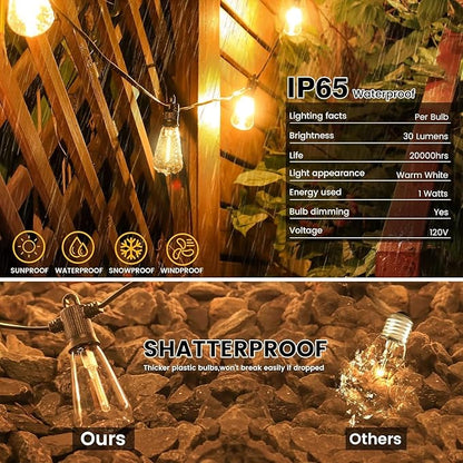 Zuske Outdoor String Lights, 200FT Patio Lights with 100 Shatterproof ST38 Globe Bulbs(4 Spare), Waterproof Connectable Dimmable LED Hanging String Lights for Outside Backyard Porch Balcony(100FT x 2)