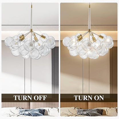 Longree Bubble Chandelier White and Gold 6-Light Dia 24" Swirled Glass Chandeliers Pendant Light Fixture for Kitchen Island, Bedroom, Dining Room