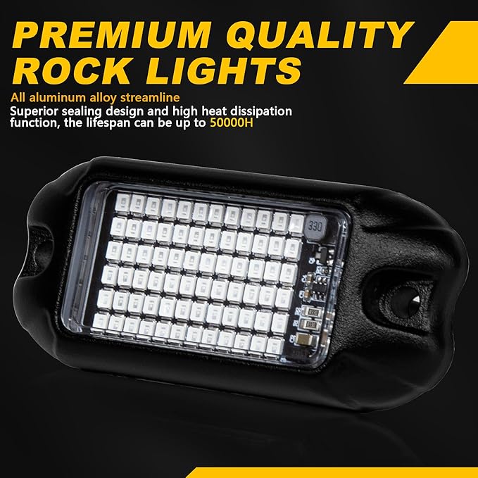 Nicoko 4Pods Pure Green LED Rock Lights 72w high Power Rock Lights Neon Underglow Light for Car Trucks ATV UTV SUV Boat Underbody Glow Trail Rig Light IP68 Waterproof