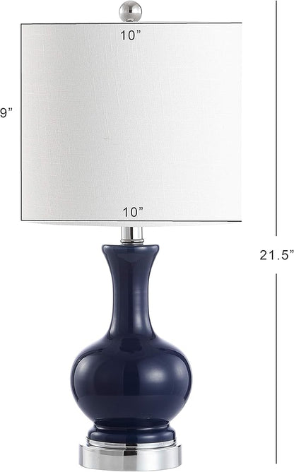 JONATHAN Y 21.5" Navy/Chrome Modern Glass Table Lamp Set of 2, Brass Gold Bedside Lamp with White Linen Shade for Bedroom Living Room, LED Bulbs Included (JYL4033C-SET2)