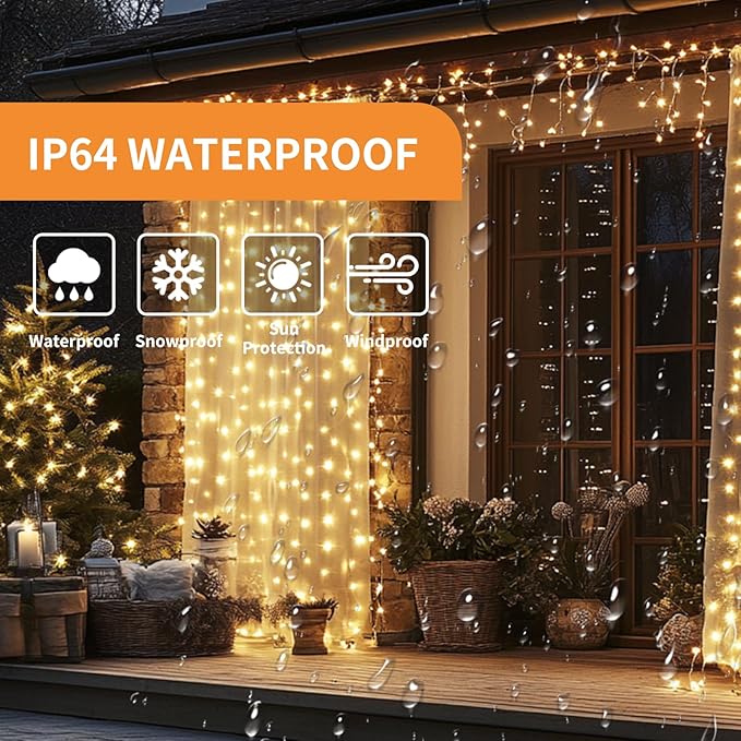 2 Pack Fairy Curtain Lights, 200 LED Upgraded Tangle-Free Hanging Lights with Remote, USB Plug in String Lights for Wall Window Wedding Party Xmas Home Décor - 6.6 x 6.6 Ft, Warm White