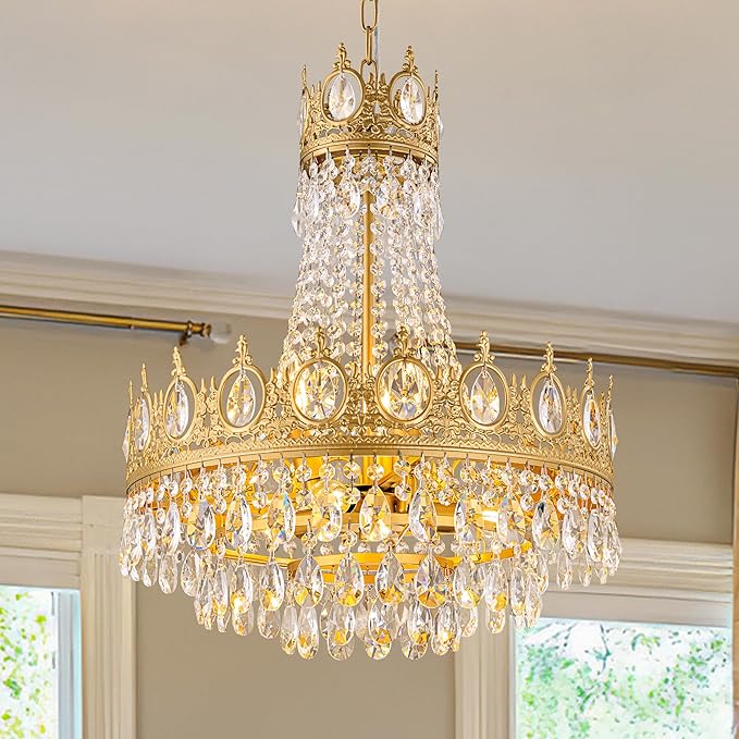 TOCHIC Gold Chandelier French Empire Crystal Chandeliers 6-Light Modern Luxury Ceiling Light Fixture for Dining Living Room, Bedroom, Kitchen Island, Bathroom, Foyer, 19" W x 23" H