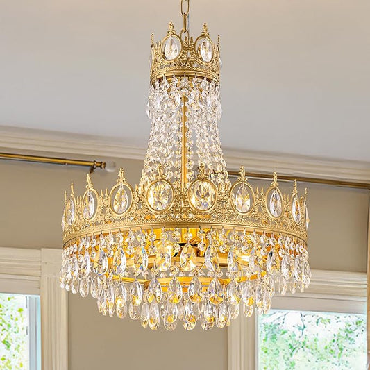 TOCHIC Gold Chandelier French Empire Crystal Chandeliers 6-Light Modern Luxury Ceiling Light Fixture for Dining Living Room, Bedroom, Kitchen Island, Bathroom, Foyer, 19" W x 23" H