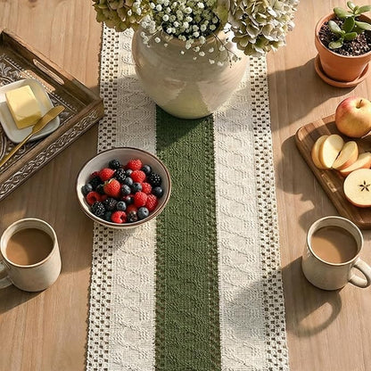 Artoid Mode Army Green Farmhouse Rustic Table Runner, Seasonal Holiday Hollow Kitchen Dining Table Decoration for Home Party Decor 12x90 Inch