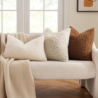 MIULEE Pack of 2 Faux Fur Throw Pillow Covers 20x20 Inch Neutral Oatmeal Boucle Decorative Sherpa Pillow Covers Fuzzy Accent Soft Sheepskin Fleece for Boho Home Decor Sofa Living Room Couch Bed