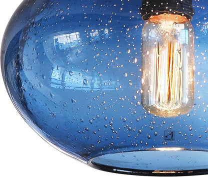 Pendant Lighting for Kitchen Island Blue Glass Modern Hanging Light Fixtures Seeded Bubble Over Sink 9.4 Inch Diam