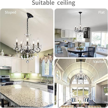 ANJIADENGSHI Small Crystal Chandelier, Modern Black Chandelier Dining Room Light Fixture, Mini Crystal Pendant Light for Bedroom Ceiling Light Fixture for Living Room Entryway Kitchen Island Hallway