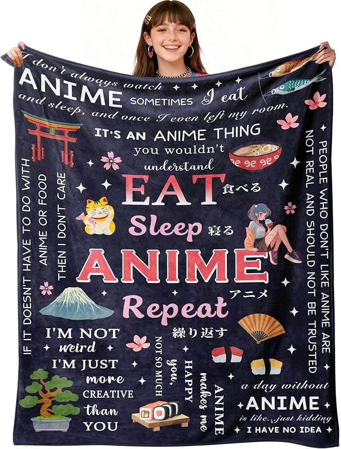 Anime Gifts for Men/Girls/Boys/Women/Him/Her, Kawaii Anime Blanket 60"X50", Unique Christmas/Valentines Day/Graduation Birthday Gifts for Animes Lovers/Fans, Animes Room Decor/Stuff