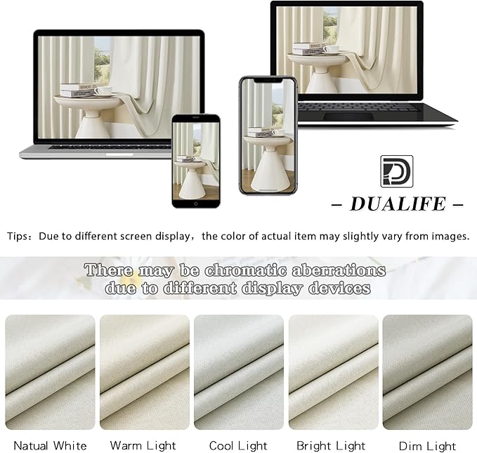 DUALIFE 2Pcs Extra Long Linen Drapes 132 Inch Length Hanging-Rod Pocket Back Tab Blackout Tall Floor to Ceiling 2 Story Curtains for Patio Sliding Door Villa Hall Theater 11FT Length,Cream Beige