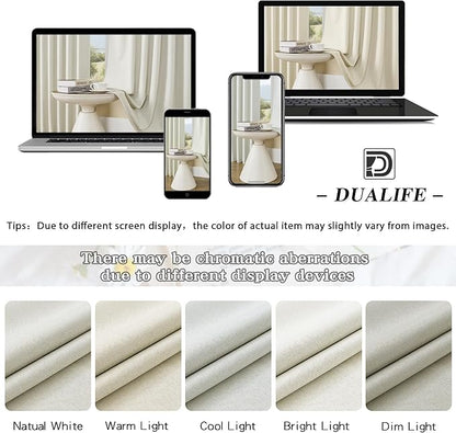 DUALIFE 2Pcs Extra Long Linen Drapes 132 Inch Length Hanging-Rod Pocket Back Tab Blackout Tall Floor to Ceiling 2 Story Curtains for Patio Sliding Door Villa Hall Theater 11FT Length,Cream Beige