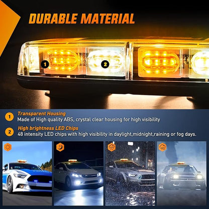 Nilight 2PCS 12 Inch Roof Top Strobe Lights 48LED Hazard Light Emergency Safety Warning LED Flashing Bar Magnetic Mount 12V 24V for Cars Trucks Snow Plows Construction Vehicles