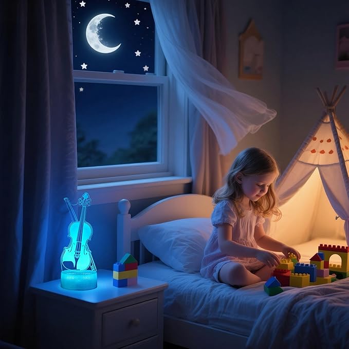 Violin Night Light, Violin Gifts, Cello 3D Illusion Lamp with 16 Colors Changing, Timer, 4 Flash Modes and Dimmable, Kids Boys Girls Room Decoration, Holiday Xmas Music Gifts