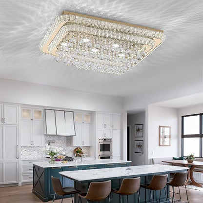 32 inch Crystal Flush Mount Gold Chandelier Remote/APP, Modern Raindrop LED Ceiling Light, 3CCT Dimmable & Brightness Adjustable,Elegant Chandeliers for Bedroom Hallway Dinning Room Living Room