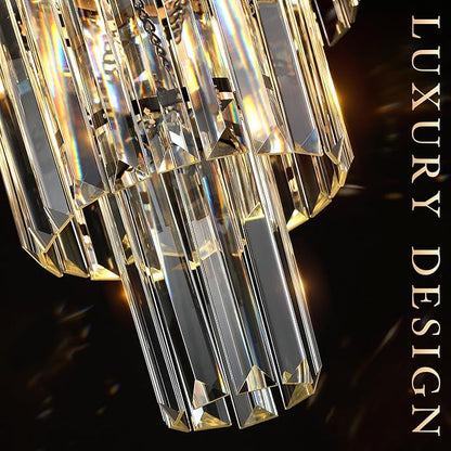 Black Crystal Pendant Light for Kitchen Island,Mini Crystal Chandeliers Modern for Dining Room,3 Tiers K9 Ceiling Pendant Light Fixture for Hallway Bedroom Closet