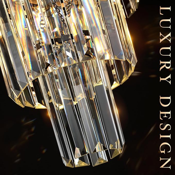 3 Pack Black Crystal Pendant Light for Kitchen Island,Modern Mini Crystal Chandeliers for Dining Room,3 Tiers K9 Ceiling Pendant Light Fixture for Hallway Bedroom Closet