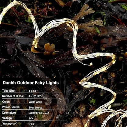 4 Pack Solar Fairy Lights 131Ft 400 LED Outdoor Twinkle Light with 8 Modes, Waterproof Silver Wire String Lights for Garden Patio Party Weding Decor (Warm White)