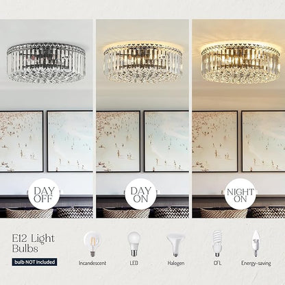 17.3" Black K9 Crystal Raindrop Flush Mount Ceiling Light, Modern Chandelier, Round Luxury Light Fixture for Dining Room, Bedroom, Hallway, Kitchen Island & Living Room