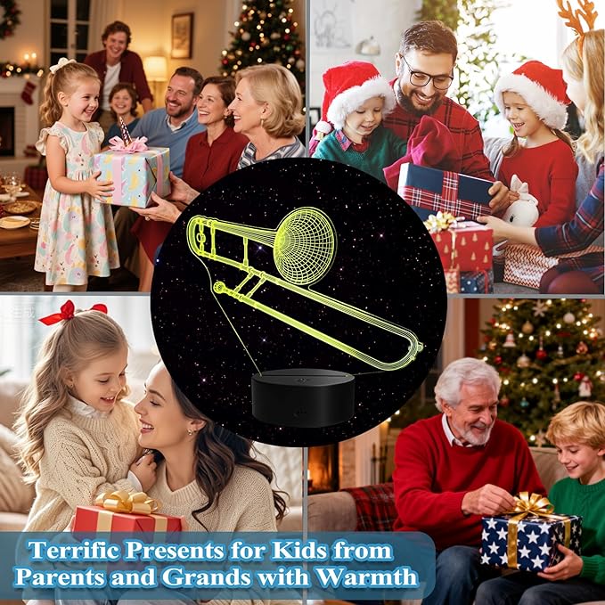 Trombone Night Light, Trombone Gifts, 3D Illusion Lamp with Remote Control, 16 RGB Colors, 4 Flashing Modes, Timer, Dimmable, Trombone Accessories for Decor for Holiday Birthday Christmas