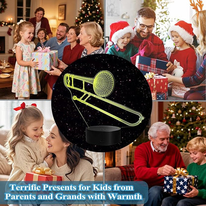 Trombone Night Light, Trombone Gifts, 3D Illusion Lamp with Remote Control, 16 RGB Colors, 4 Flashing Modes, Timer, Dimmable, Trombone Accessories for Decor for Holiday Birthday Christmas