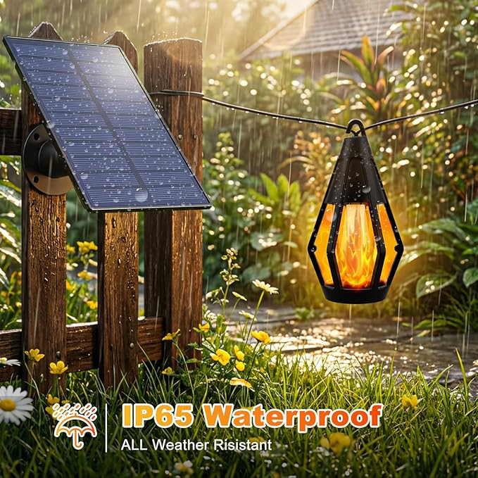 Upgraded Solar String Lights Outdoor, 31FT Solar Patio Lights with 10 Flickering Flame LED Bulbs, Waterproof Hanging Solar String Light for Outside Garden Backyard Porch Patio Bistro Party Decorations